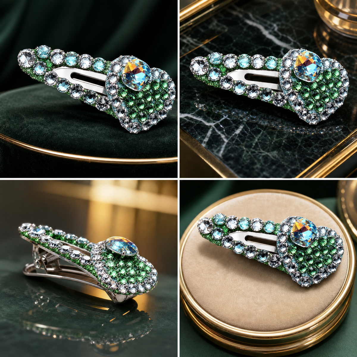 Emerald Teardrop Rhinestone Pet Hair Clip