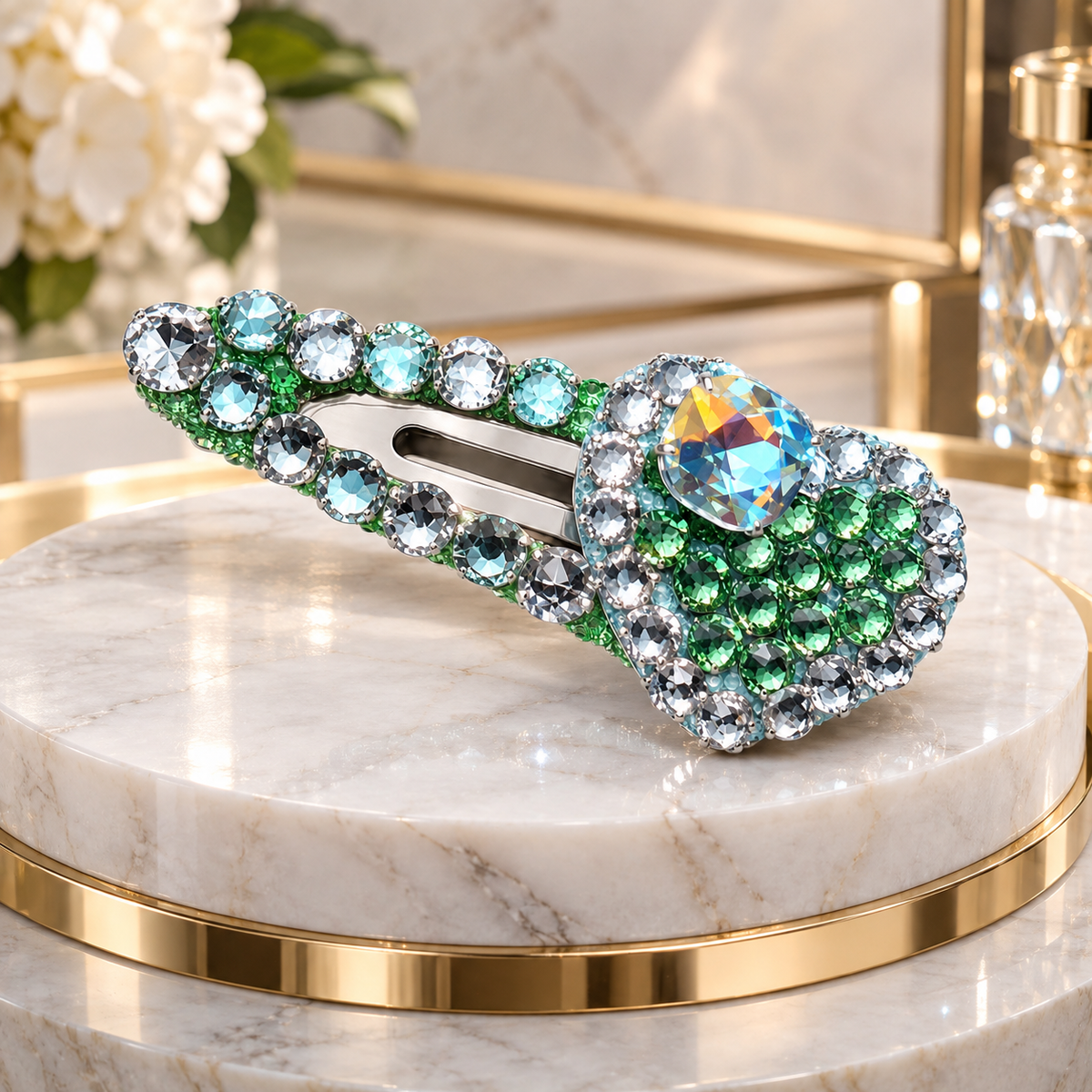 Emerald Teardrop Rhinestone Pet Hair Clip